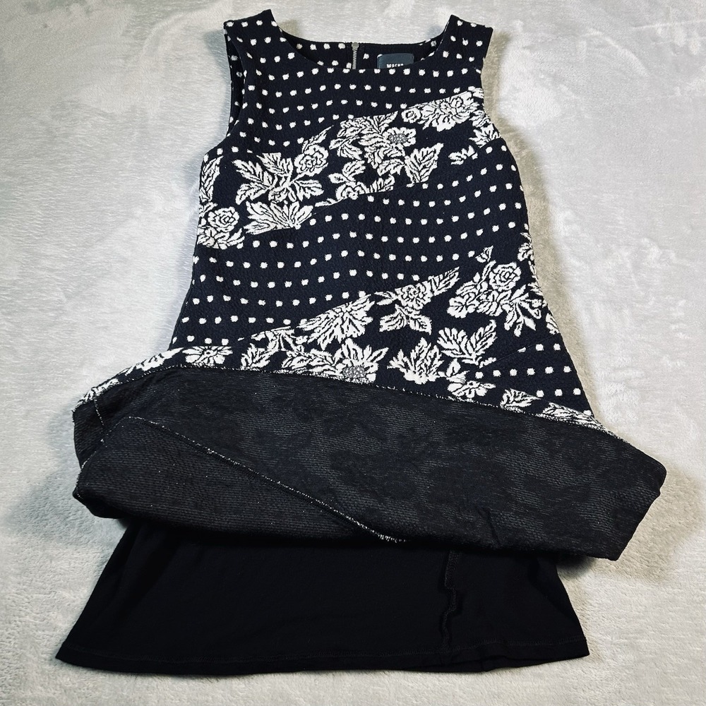 Maeve Anthropologie Effemy Dress S Black Floral Polka Dot Jacquard Shift Mod LBD - Picture 7 of 12